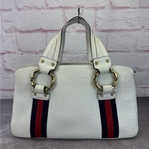 Gucci Tom Ford Bamboo Sherry Line Web White Leather Handbag